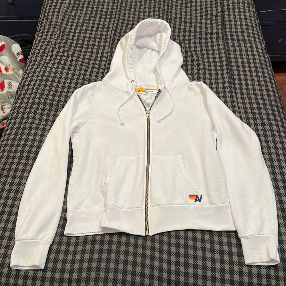 Aviator Nation White Unisex Zip Up Hoodie